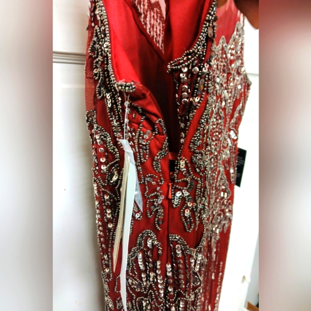 Prelude Elegant Cranberry Red Beaded Rayon Knee High Dress Size 16 New With Tags - Picture 4 of 11